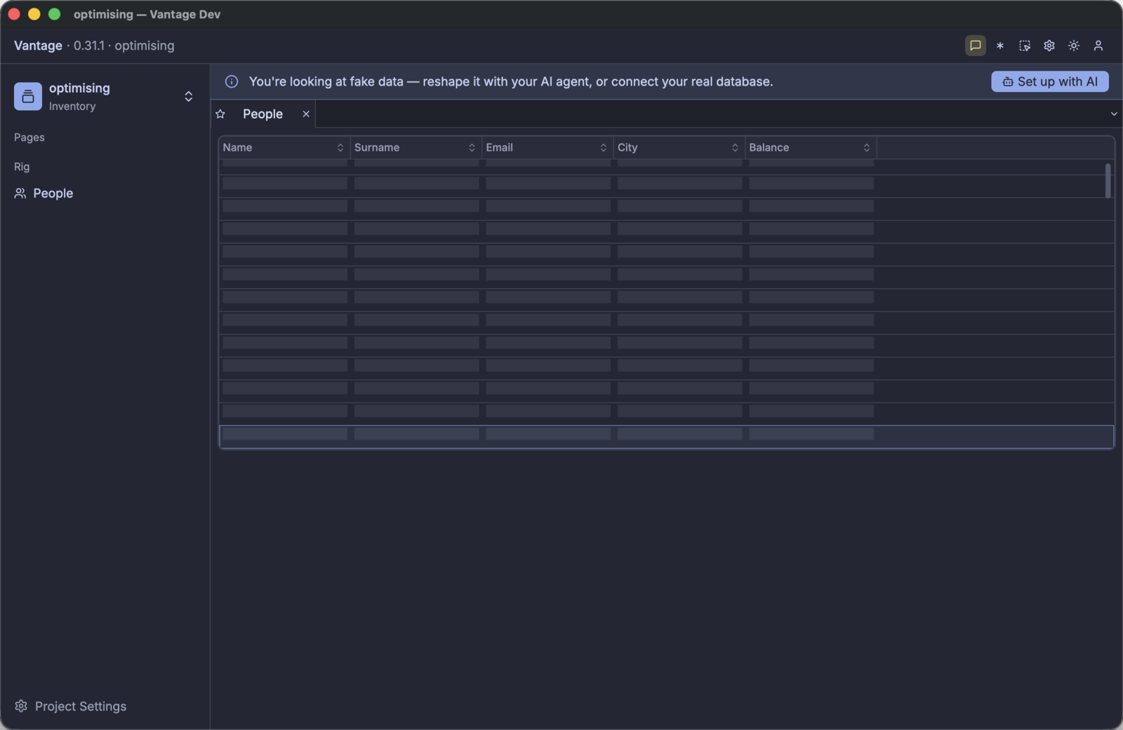 The grid during a load: the total is known, so the rows exist and the scrollbar has the correct size. The contents have not arrived.